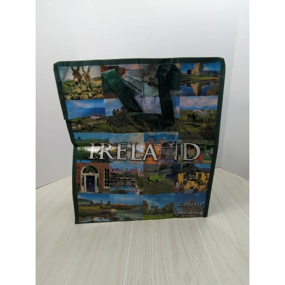 Ireland zippered top plastic coated Shopping Bag Green Carrolls Irish Gifts